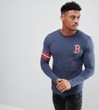Majestic Muscle Fit Long Sleeve T-shirt With Red Sox Back Print - Navy