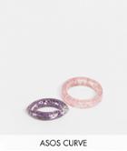 Asos Design Curve 2-pack Rings In Plastic Resin In Pink And Purple Floral-multi