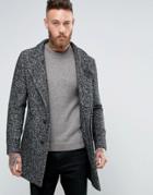 Jack & Jones Premium Salt And Pepper Overcoat With Shawl Collar - Blac