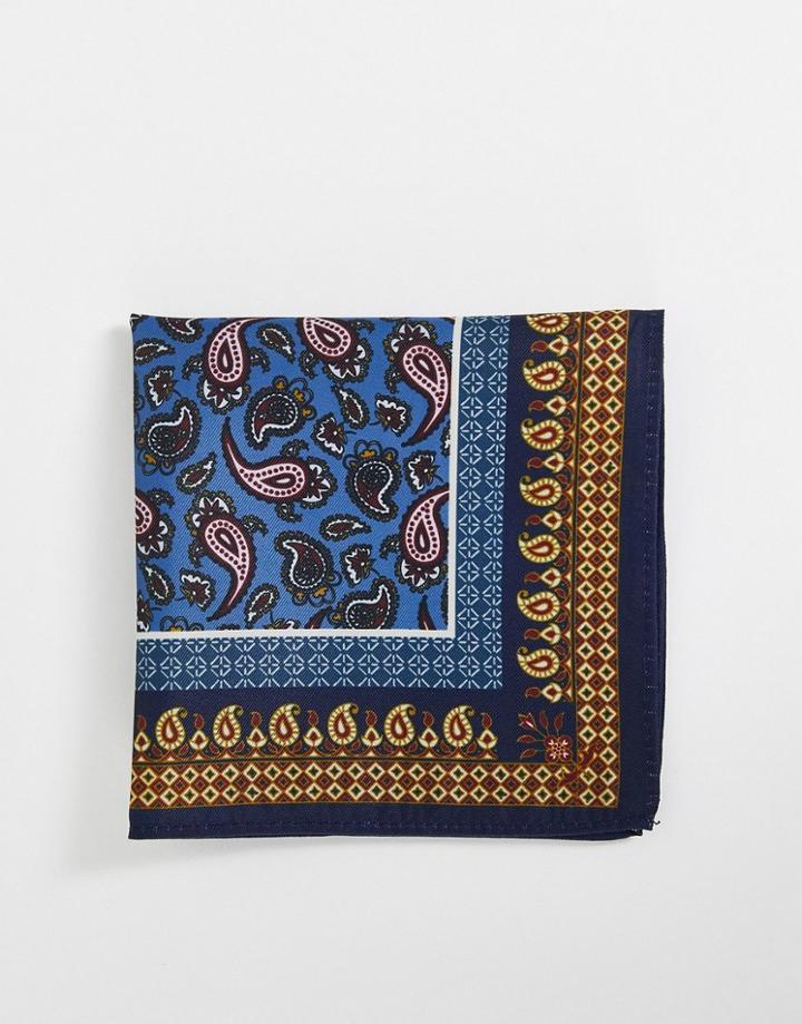 Asos Design Pocket Square With Paisley Print In Navy