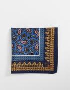 Asos Design Pocket Square With Paisley Print In Navy