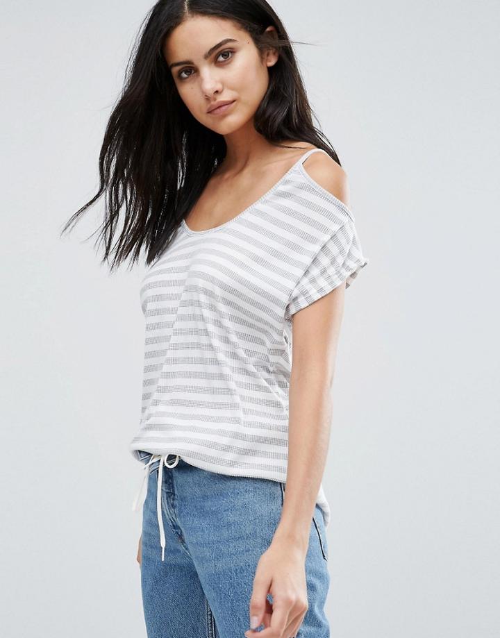 Daisy Street Cold Shoulder Stripe Top - White