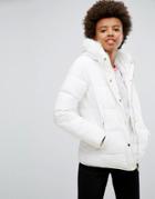 Brave Soul Short Zip Padded Coat - White