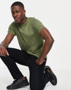 Asos Design Knitted Ribbed T-shirt In Khaki-green