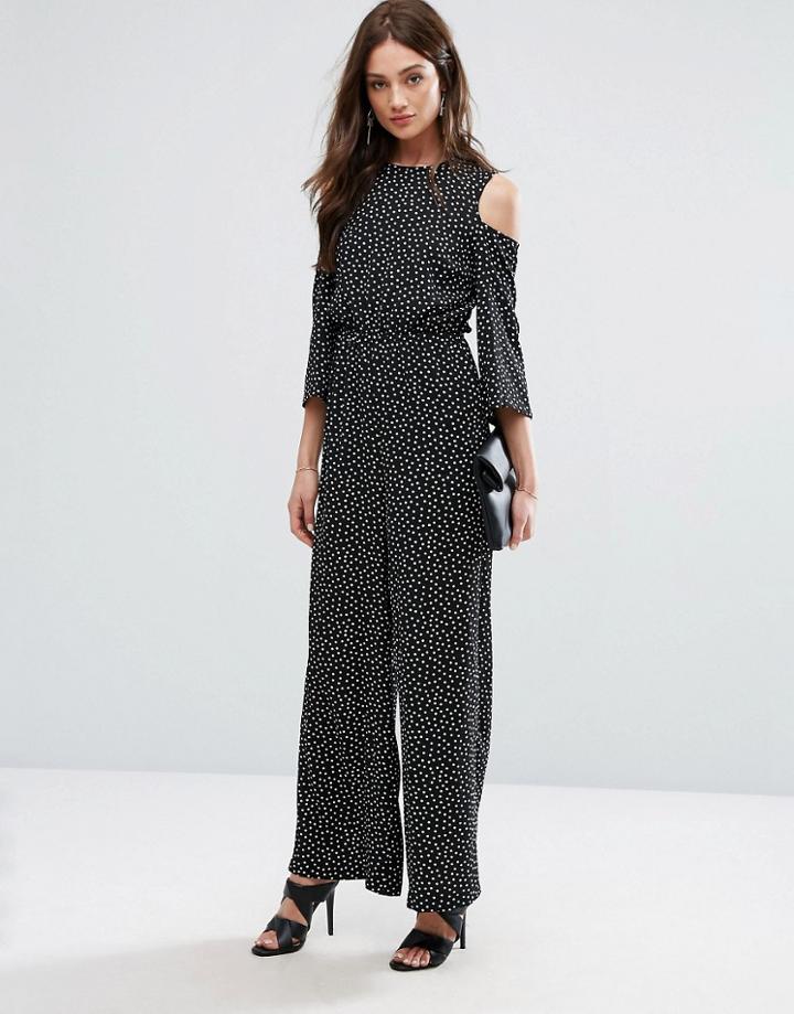 Y.a.s Abby Dot Cold Shoulder Jumpsuit - Black