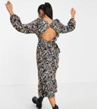 Miss Selfridge Petite Poplin Bow Back Midi Dress In Black Floral