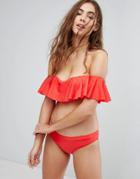 Brave Soul Bardot Frill Bikini Set - Red