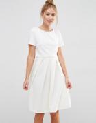 Asos Full Double Layer Midi Dress With Rib Skirt - Cream