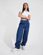 Asos Desgin Organic Cotton Blend Mid Rise Oversized Combat 'skater' Jean In Darkwash-blues