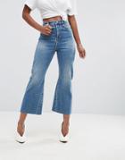Asos Rigid Crop Flare Jeans With Godet Inserts - Blue