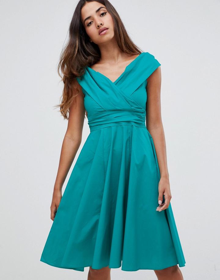 Closet London Wrap Over Skater Dress - Green