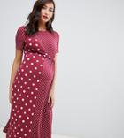 Asos Design Maternity Mixed Spot Twist Front Dress - Multi