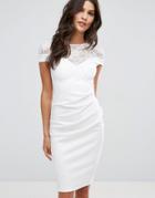City Goddess Midi Dress With Lace Panel - White