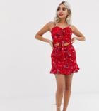 Parisian Petite Mini Skirt In Floral Print - Red