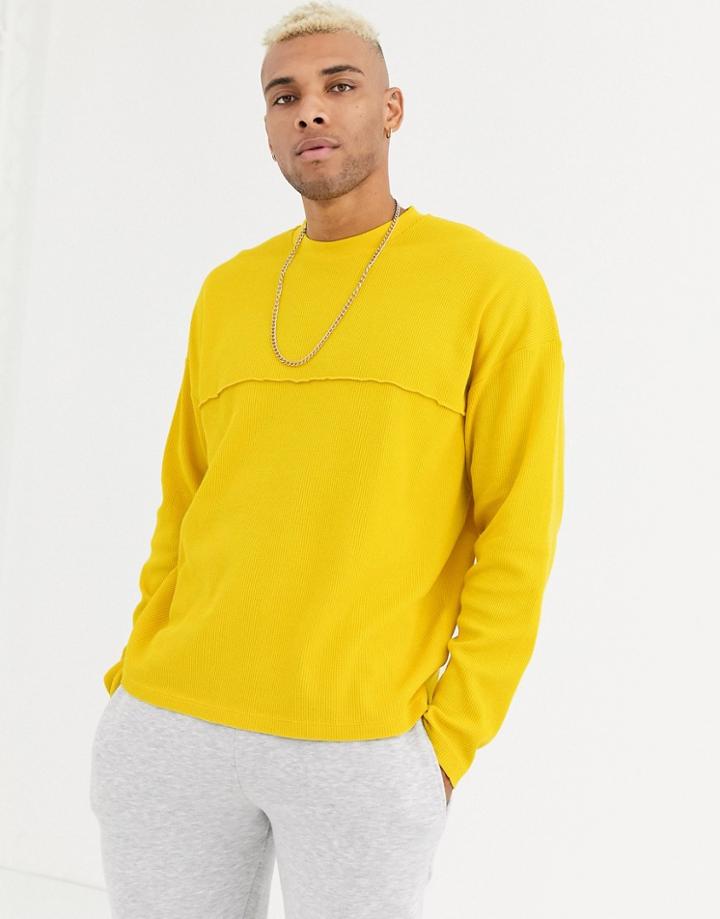 Asos Design Oversized Long Sleeve T-shirt With Seam In Waffle In Yellow