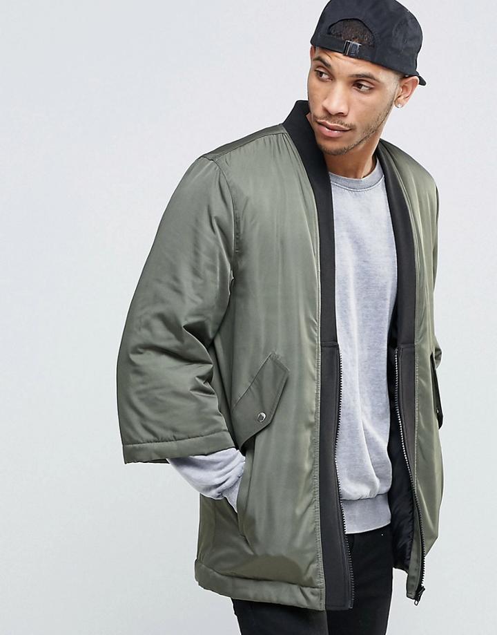 Asos Kimono Bomber Jacket In Khaki - Khaki