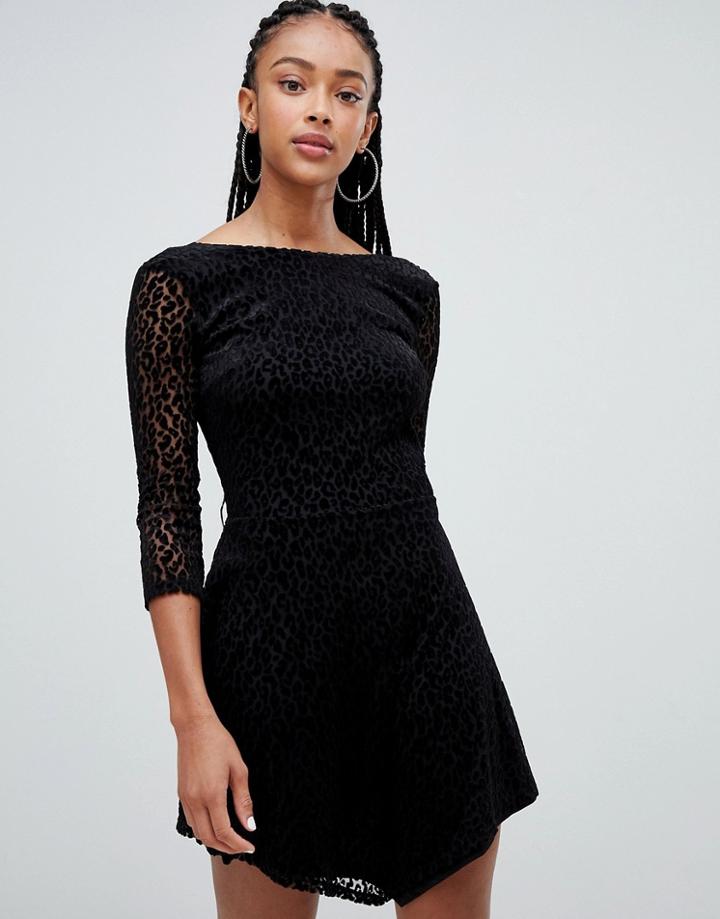 Bershka Long Sleeved Leopard Dress - Black