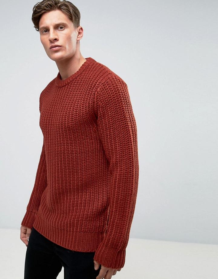 Brave Soul Heavy Fisherman Rib Sweater - Brown