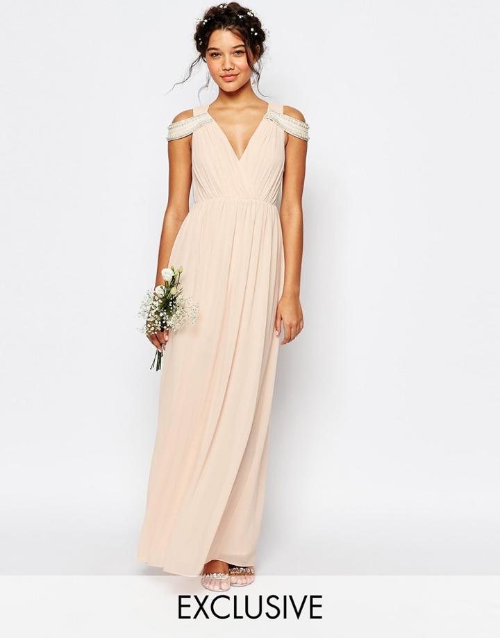 Tfnc Wedding Cold Shoulder Wrap Front Maxi Dress - Nude