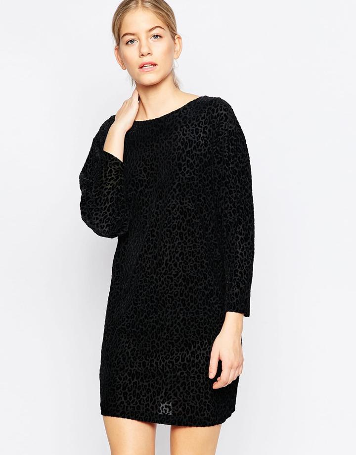 Ganni Kylie Velvet Leopard Shift Dress - Black