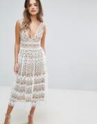 Boohoo V Neck Midi Lace Dress - Cream