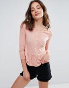 Brave Soul Cardigan With Ruffle Hem - Pink
