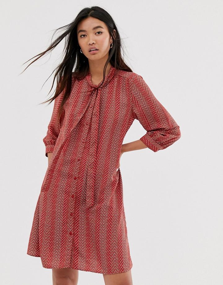 Only Tie Neck Printed Mini Dress