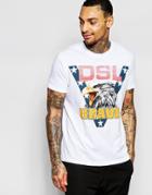 Diesel T-shirt T-joe-ab Crewneck Dsl Brave Eagle Print In White - White
