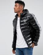 Gym King Puffer Jacket In Black With Reflective Stripe - Black