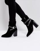 Sol Sana Tessa Black Suede Leather Heeled Ankle Boots - Black