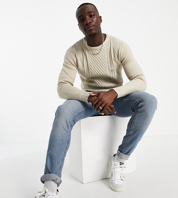 Le Breve Tall Heavy Cable Knit Sweater In Stone-neutral