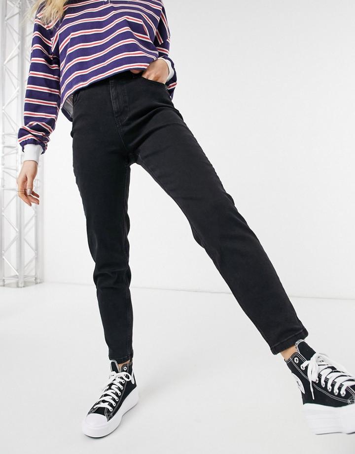 Pieces High Waisted Mom Jeans In Black