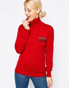 Love Moschino Silk Mix Beaded Logo Sweater - Red
