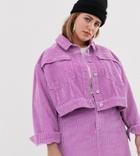 Collusion Plus Denim Cropped Jacket In Cord - Purple