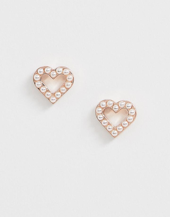 Ted Baker Heart Pearl Stud Earrings - Gold