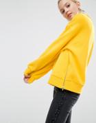 Asos Sweatshirt In Oversized Fit With Batwing Sleeve And Zip Detail - Yellow