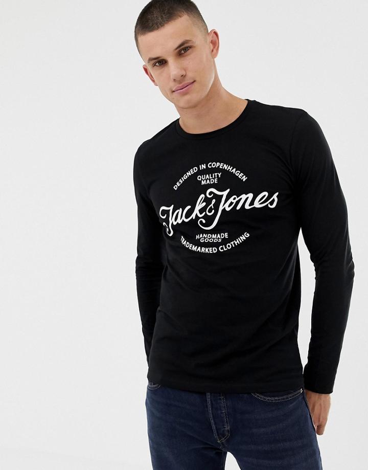 Jack And Jones Print Logo Long Sleeve Top - Black