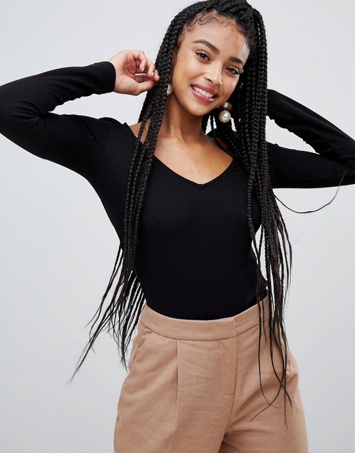 Monki V-neck Top In Black - Black