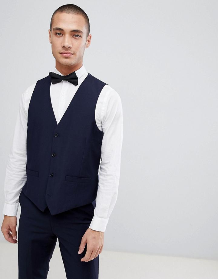 French Connection Slim Fit Peak Collar Tuxedo Suit Vest-navy