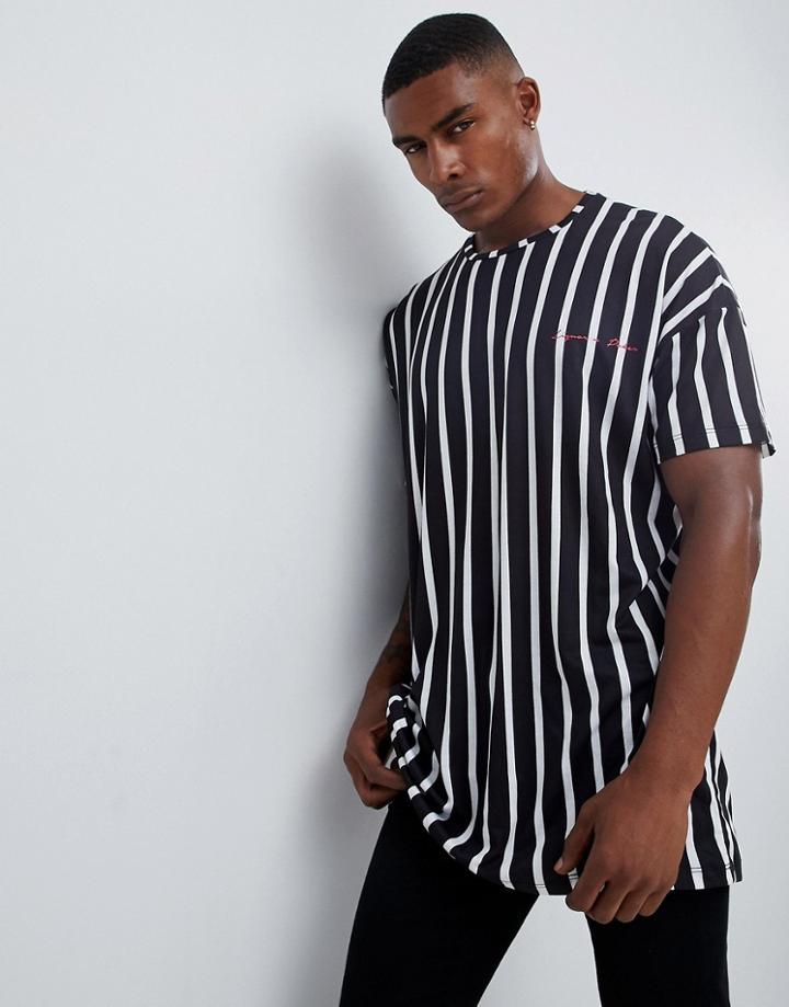Liquor N Poker Oversized T-shirt In Vertical Monochrome Stripe - Black