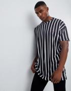 Liquor N Poker Oversized T-shirt In Vertical Monochrome Stripe - Black