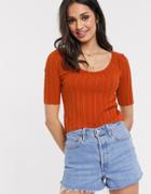 Asos Design Scoop Neck Sweater With Short Sleeve In Orange