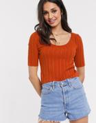 Asos Design Scoop Neck Sweater With Short Sleeve In Orange