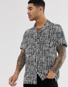 Asos Design Festival Relaxed Fit Shirt With Geo-tribal Doodle Print In Black And White - Black
