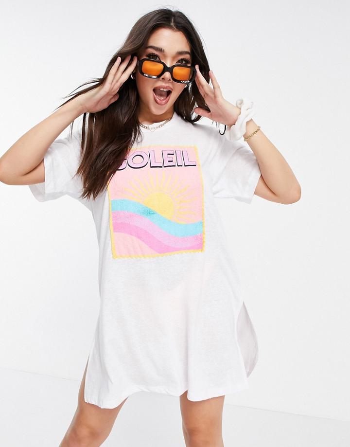 Asos Design Jersey Beach Tee With Soleil Print-white