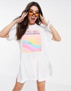 Asos Design Jersey Beach Tee With Soleil Print-white