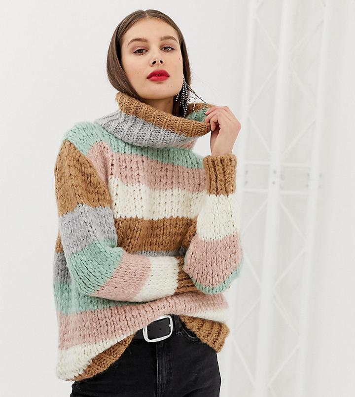 River Island Roll Neck Sweater In Stripe - Multi