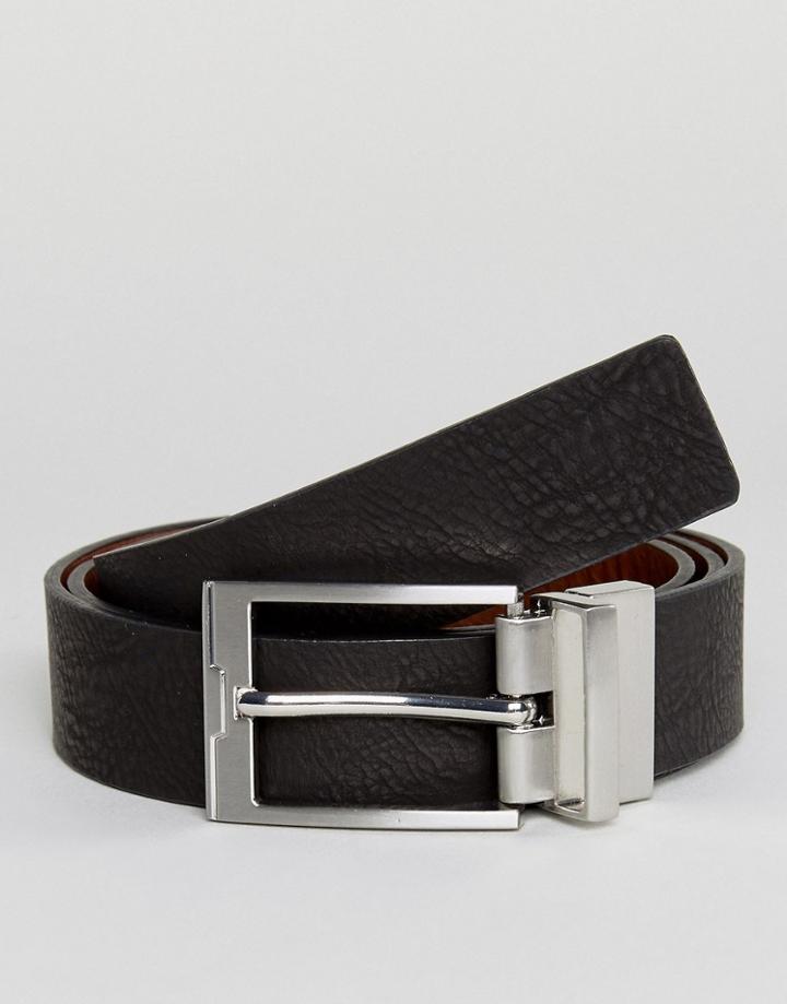 Stradivarius Reversible Silver Buckle Belt In Black - Black