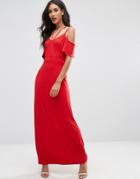 Asos Cold Shoulder Strappy Maxi Dress - Red