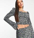 Topshop Tall Ditsy Floral Satin Crop Top In Multi